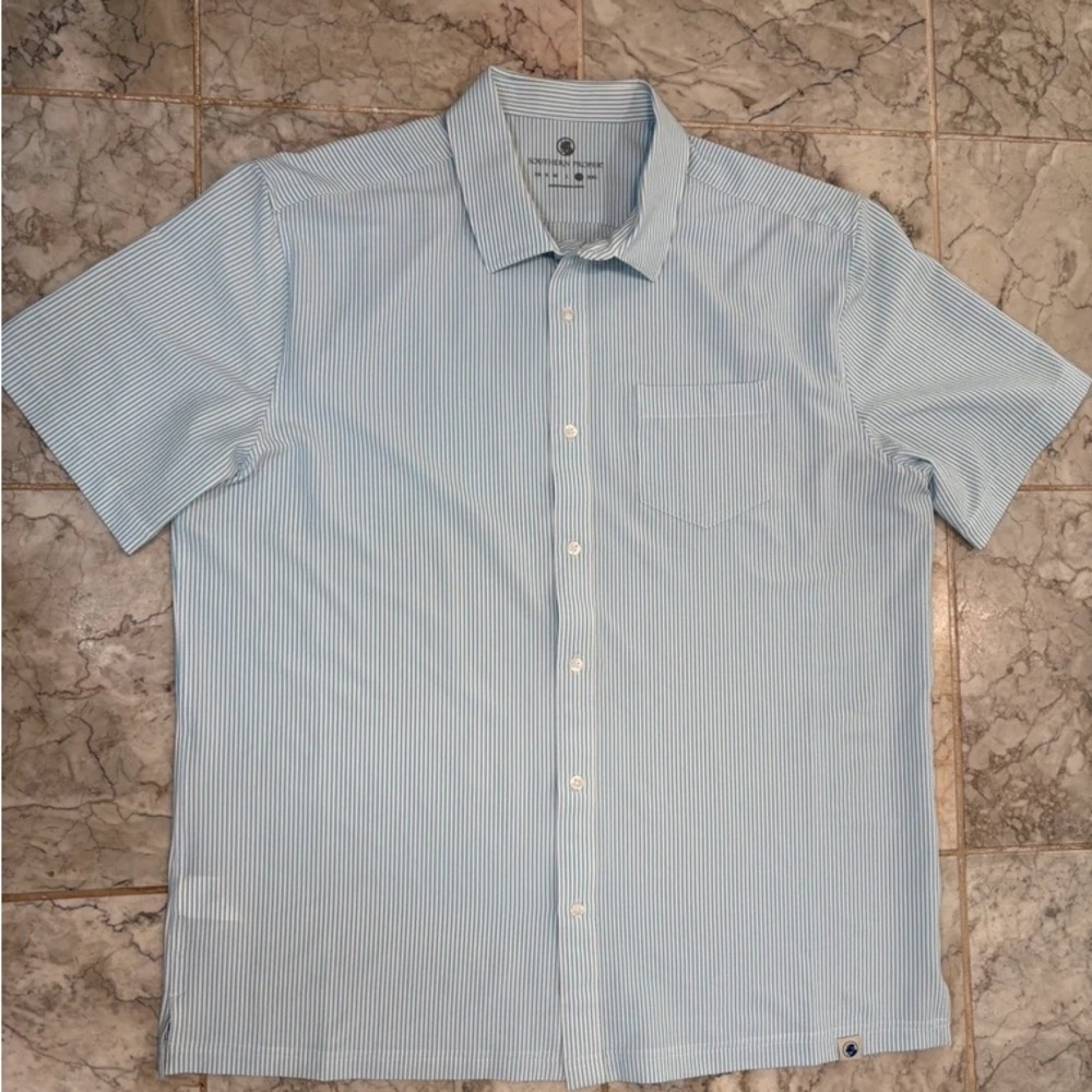 Southern Proper Light Blue Pinstripe Short Sleeve Button-Down Shirt